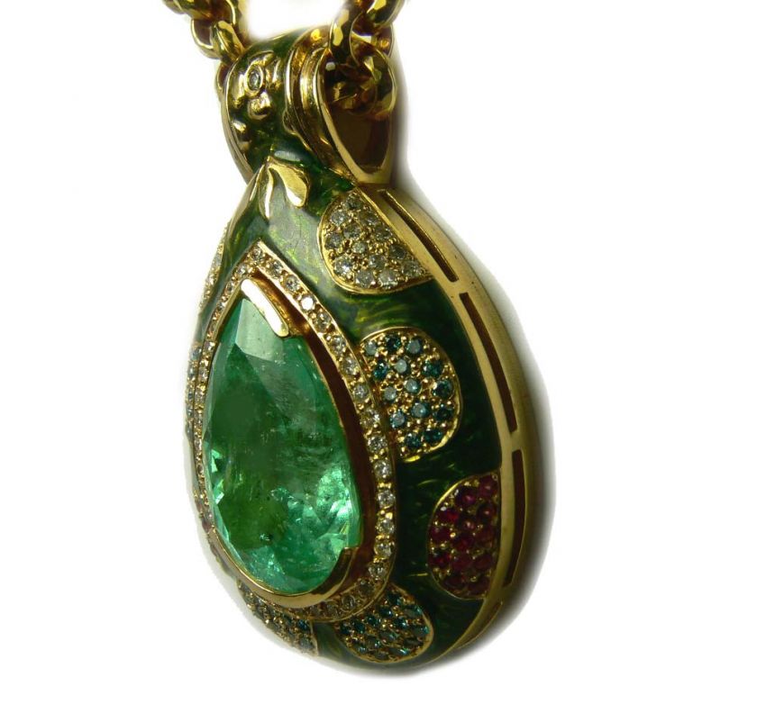 32 CT COLOMBIAN EMERALD & COLORED DIAMOND PENDANT  