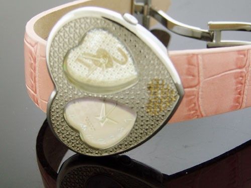 NEW AQUA MASTER 2 TIMEZONE HEART STYLE 27 DIAMOND PINK & SILVER 