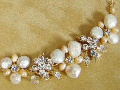 Keshi Pearl Necklace Earring and Tiara Bridal Set  