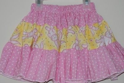 CUSTOM RESELL TIERED TWIRL SKIRT POLKA DOTS BUNNIES EASTER GIRLS 2 3 