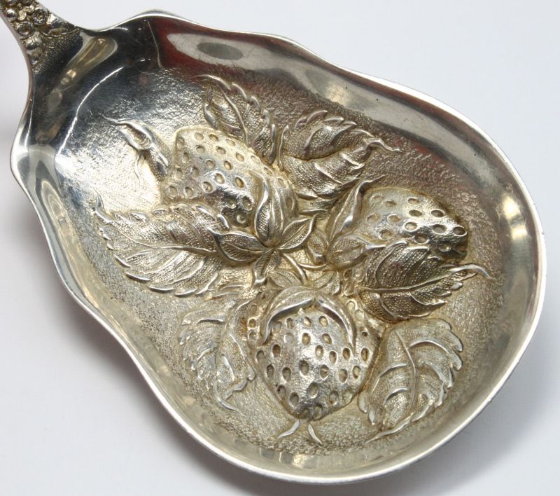   Rose Sterling Silver 3 Strawberry Repousse Fruit Serving Spoon  