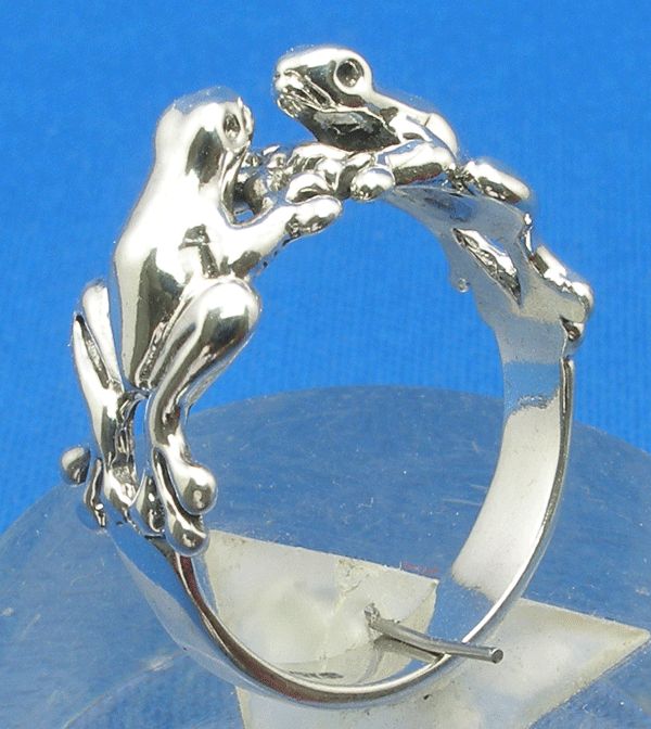 Emerald Frog Ring, Hand Crafted Sterling Silver with two frogs  