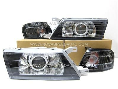 95 99~Nissan~B14~Sentra~CCFL~Projector~Head~Light~Black~SE R~SER 