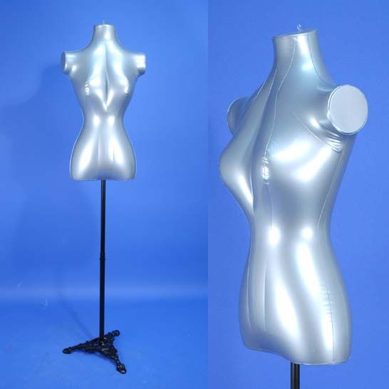 New Silver Female Inflatable Torso Mannequin with Stand  