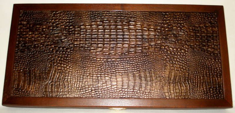 HUGE New wood handmade BACKGAMMON ( Skin of Crocodile ) 52*53cm 20.5 