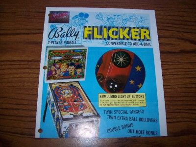 1975 BALLY FLICKER PINBALL MACHINE FLYER BROCHURE  