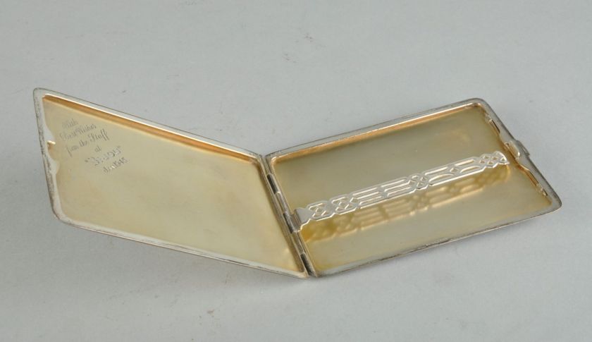 Vintage 1940s Art Deco Engraved Sterling Silver Cigarette Case Bijou 