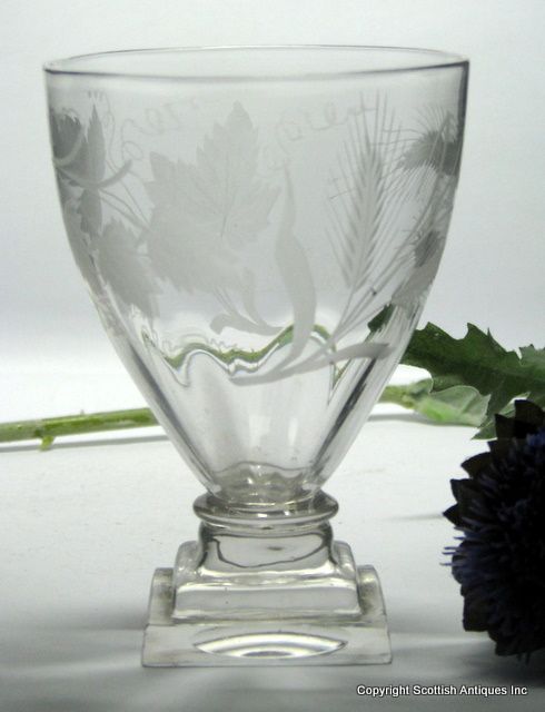 Large Georgian Engraved Square Base Glass Rummer c1810  