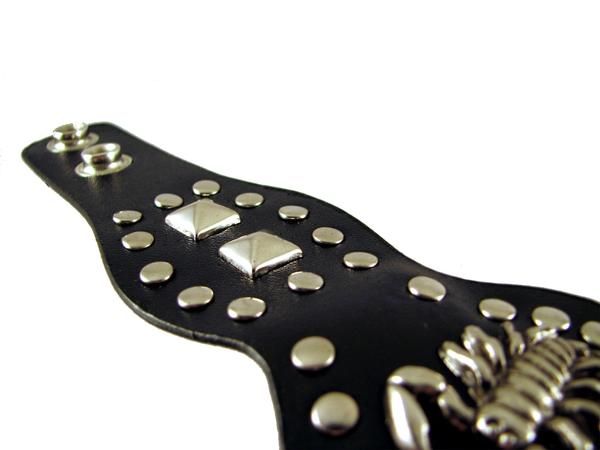 Black Leather Studded Scorpion Bracelet Wristband  