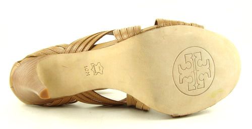 TORY BURCH LIV Royal Tan Open Toe Back Zipper Womens Shoes Heels Pumps 