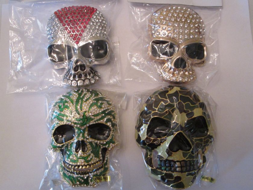 NEW Snap On Belt Buckle Skull Face Bling Hip Hop  