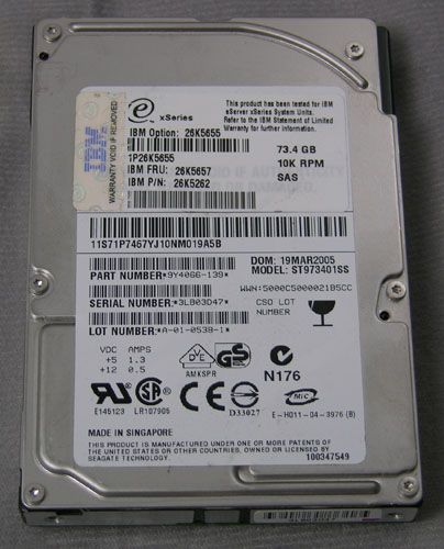 IBM 26K5655 73GB 2.5 SAS Hard Drives   ST973401SS  