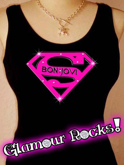 BON JOVI SUPERMAN RHINESTONE T SHIRT TANK S/M L XL 2XL  