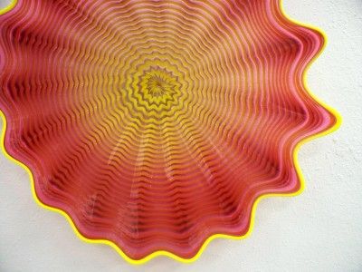 HAND BLOWN GLASS ART WALL PLATTER BOWL PINK SPIRAL WRAP #2451 ONEIL 