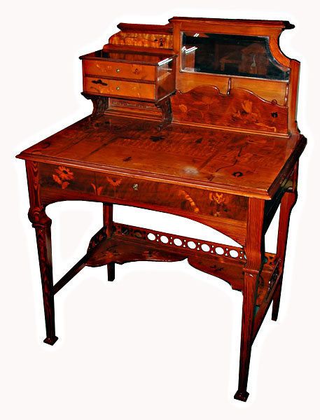 Antique Marquetry Inlaid Fruitwood Bonheur du Jour by Emile Gallé