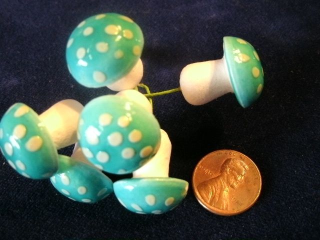 Vintage Millinery Spun Cotton Mushroom EH2C 12pc Aqua  