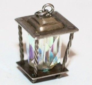   Sterling Silver LAMP LIGHT LANTERN Charm ~AURORA BOREALIS CRYSTAL SET