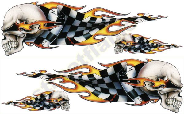 FLAMING SKULL SET Decals Stickers MOTORCYCLE CAR FLAME  