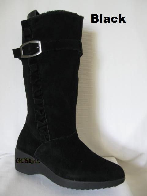 BRILLIANT TALL SUEDE LEATHER RUFFLE WINTER BOOTS brown 8.5  