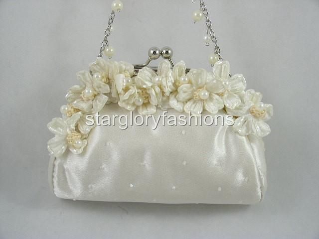 Cute Ivory/Cream Flower Pearl Wedding Prom Clutch Purse EF 087169