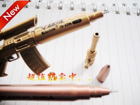   Gun 0.38mm ball pen ( BLUE INK ) & Bullet ball pen ( BLACK INK