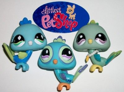   PEACOCK BIRD FAMILY~#463 869 985 Blue Green~Littlest Pet Shop Lot Z53