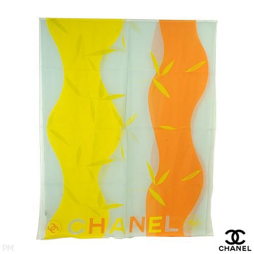 CHANEL SILK Scarf 26x62 $664 New Green Aqua Blue Orange  