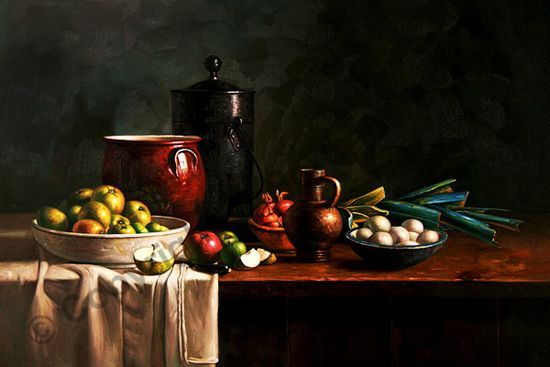 Still Life Food Table   Original Canvas Oil Painting XL  