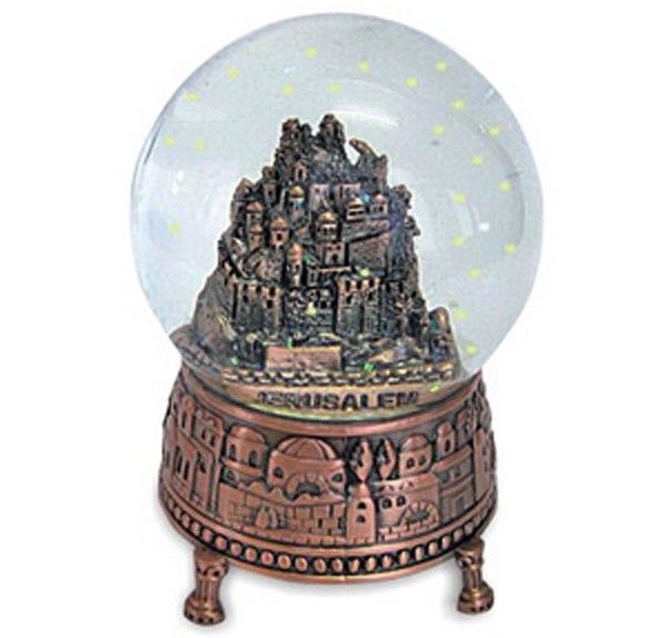 JERUSALEM COPPER SNOW GLOBE SNOW BALL WATER GLOBE ISRAEL JUDAICA 