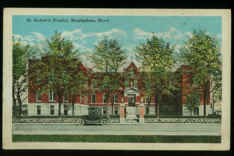 AUTO @ ST ANDREWS HOSPITAL MURPHYSBORO IL POSTCARD 1920s S11 28S 