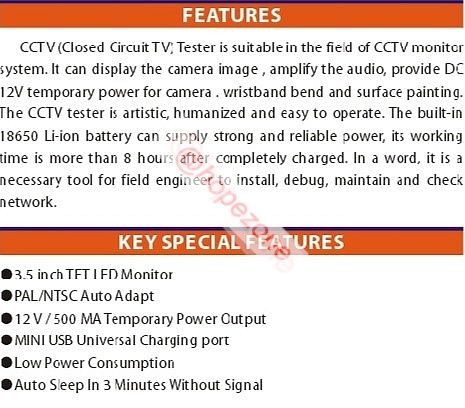 2nd Generation 3.5 LCD Monitor CCTV Camera Tester 12v Output 