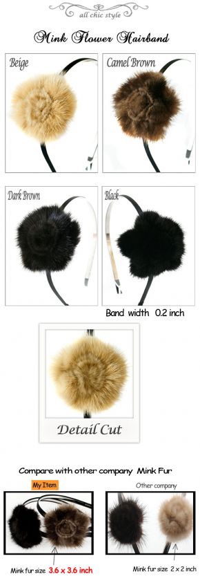 Celebrity Genuine Beautiful Mink Fur Flower Headband  