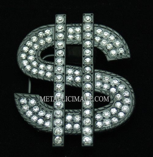 ICED OUT DOLLAR SIGN HIP HOPE BLACK BELT BUCKLE  