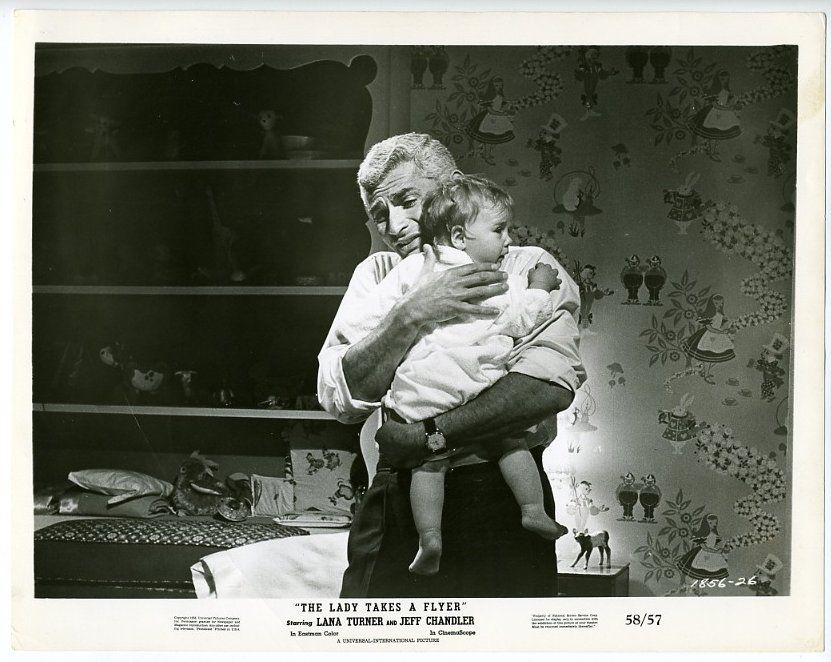Movie Still~Jeff Chandler w/baby~The Lady Takes a Flyer  