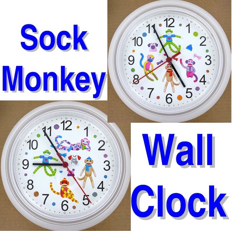 SOCK MONKEY WALL CLOCK Socks Monkeys Rockford Toy Doll  