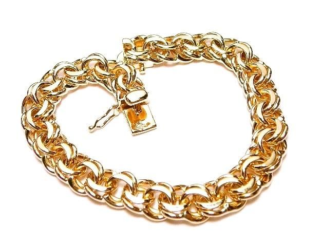 VINTAGE 14K GOLD SOLID DOUBLE LINK CHARM BRACELET @27+GRAMS  