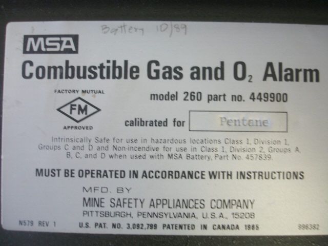 MSA 260 Portable Combustible Gas & O2 Alarm/Tester  