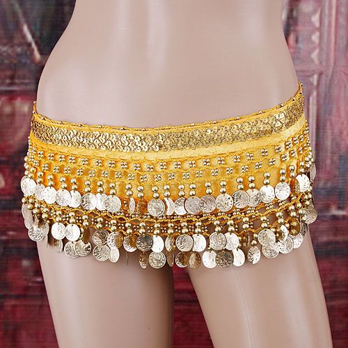 Belly Dance Waist Link Skirt Golden Sequins Beads H2642  