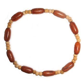 Hawaiian Wood and Coconut Bead Elastic Hawaii Bracelet  