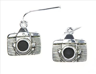 Vintage Style Silver Camera Dangel Earring Stud  