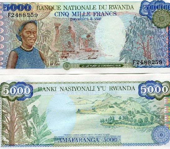 RWANDA 5000 Francs 1988 P 22 UNC CV=$60  
