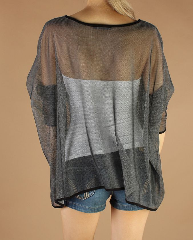 BOHO Chic Sheer Mesh Draped Dolman Sleeve Oversized Boxy Slouchy Top 