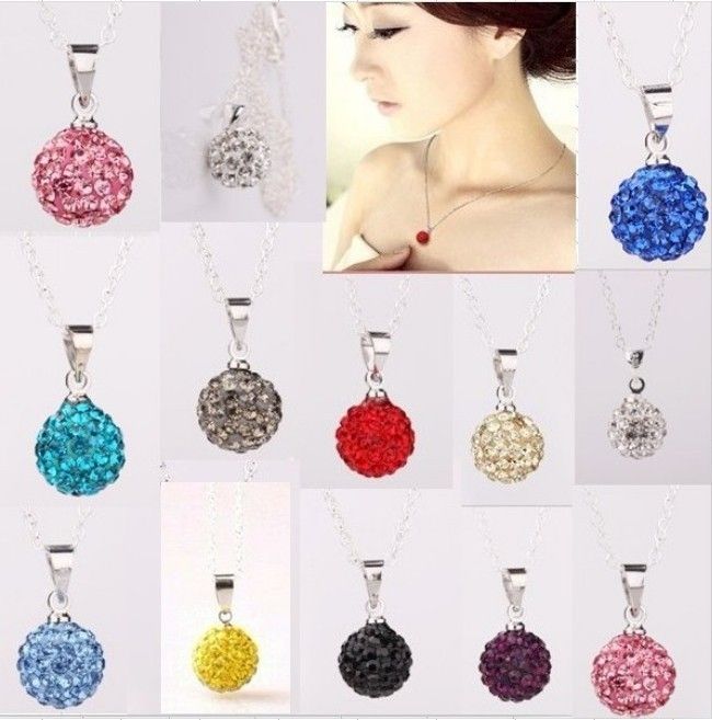   cost wholesale shamballa multi color crystal silver necklace +gift box