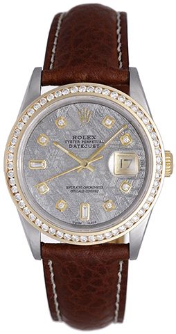 Rolex Datejust Mens 2 Tone Watch 16233 Custom Meteorite Diamond Dial 