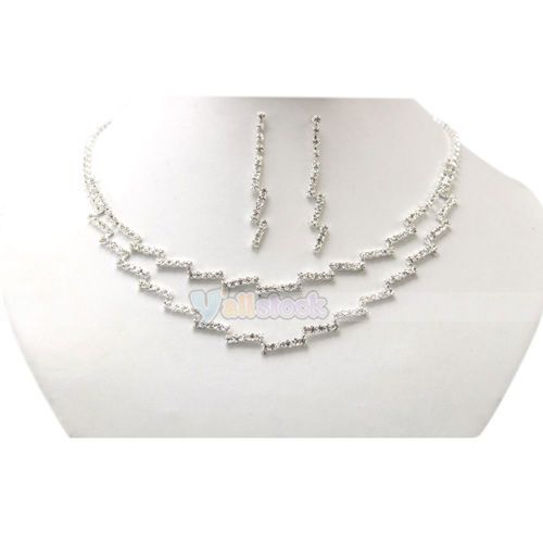 Pretty Bridal Prom Jewelry Auger Rhinestone Silver plate Necklace 