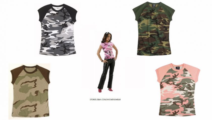 WOMENS CAMOUFLAGE SHORT SLEEVE ARMY RAGLAN T SHIRT  