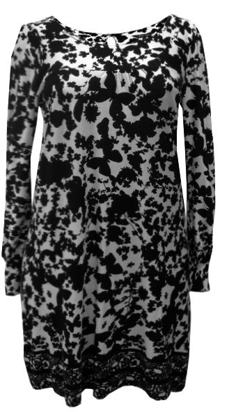 LADIES PLUS SIZE BLACK & WHITE ABSTRACT BUTTERFLY MOTIF DRESS #211 