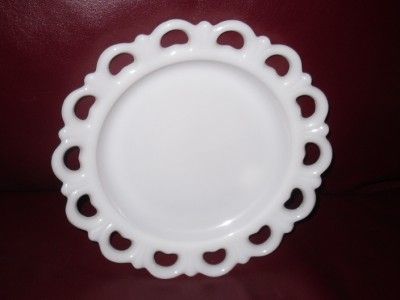 Vintage Opaque Milk White Depression Era Glass Lattice Scalloped Plate 