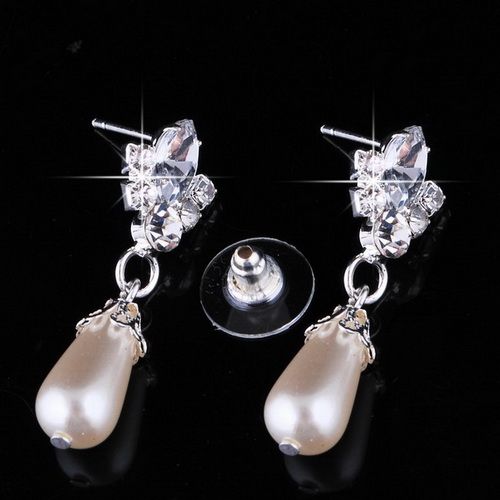 Wedding Jewelry Set Rhinestone Imitate Pearl White Necklace Earring 