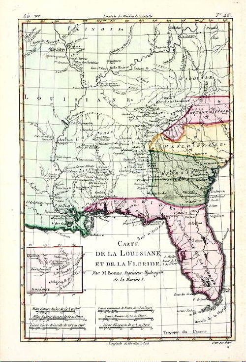 ANTIQUE MAP , FLORIDA , LOUISIANA , AMERICA   1780  